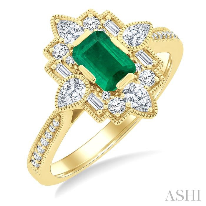 ASHI Emerald Shape Art Deco Gemstone & Diamond Fashion Ring 41893PPFGEMYG