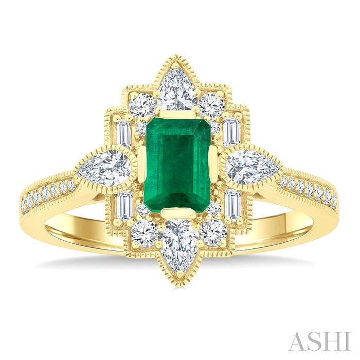 ASHI Emerald Shape Art Deco Gemstone & Diamond Fashion Ring 41893PPFGEMYG