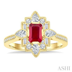 ASHI Emerald Shape Art Deco Gemstone & Diamond Fashion Ring 41893PPFGRBYG
