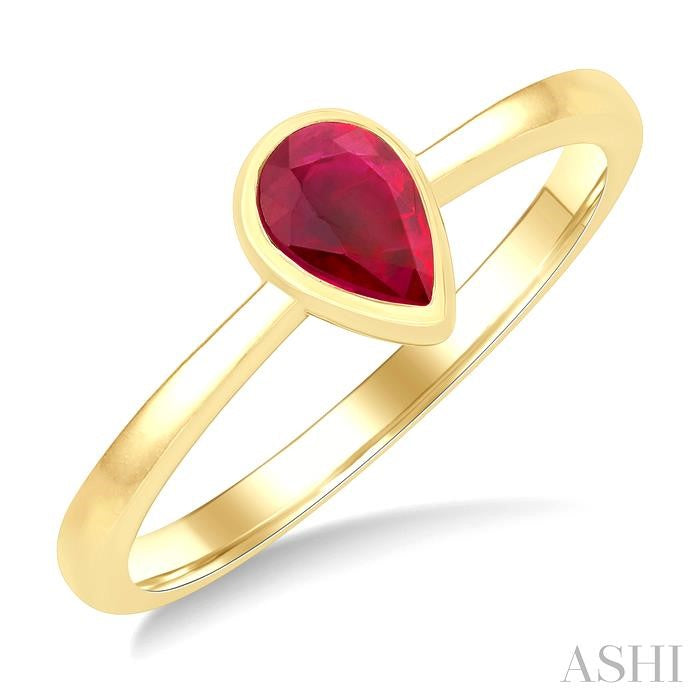 ASHI Pear Shape Gemstone Solitaire Ring 41909PPF@RBYG-PR