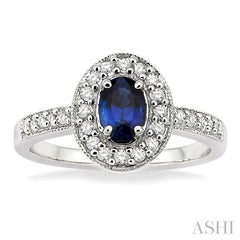 ASHI Oval Shape Gemstone & Halo Diamond Ring 42496PPFNSPW