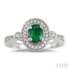 ASHI Oval Shape Gemstone & Halo Diamond Ring 42517PPFNEMWG