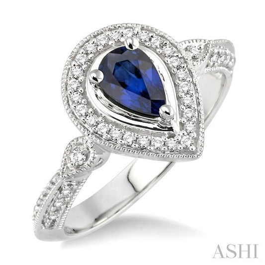 ASHI Pear Shape Gemstone & Halo Diamond Ring 42527PPFNSPWG