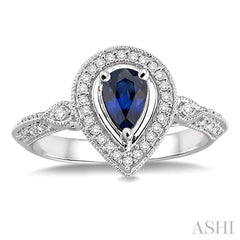 ASHI Pear Shape Gemstone & Halo Diamond Ring 42527PPFNSPWG
