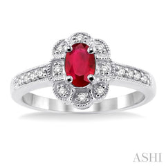 ASHI Oval Shape Gemstone & Halo Diamond Ring 42538PPFSRBWG