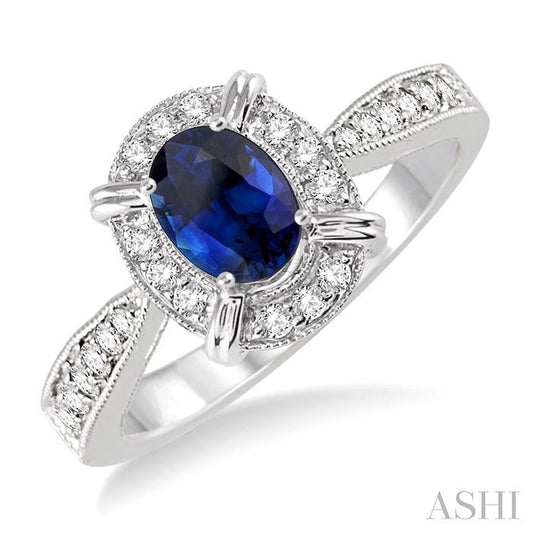 ASHI Oval Shape Gemstone & Diamond Ring 42568PPTSSPWG