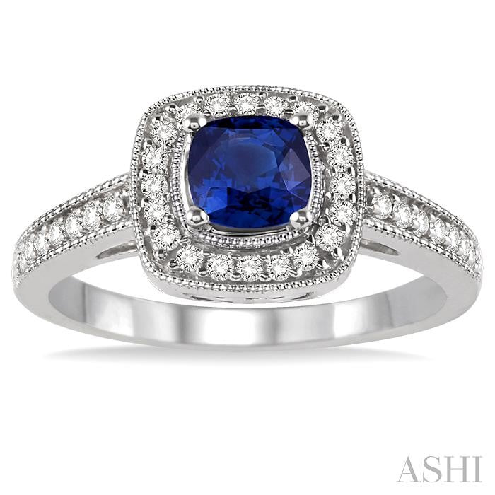 ASHI Cushion Shape Gemstone & Halo Diamond Ring 42586PPFNSPWG