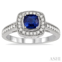 ASHI Cushion Shape Gemstone & Halo Diamond Ring 42586PPFNSPWG