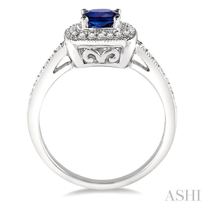 ASHI Cushion Shape Gemstone & Halo Diamond Ring 42586PPFNSPWG