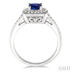 ASHI Cushion Shape Gemstone & Halo Diamond Ring 42586PPFNSPWG