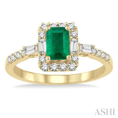 ASHI Emerald Shape Gemstone & Halo Diamond Ring 42613PPFGEMYG