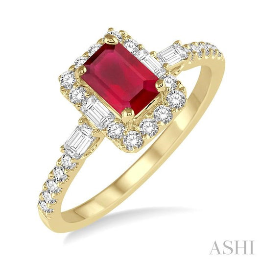 ASHI Emerald Shape Gemstone & Halo Diamond Ring 42613PPFGRBYG