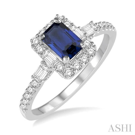 ASHI Emerald Shape Gemstone & Halo Diamond Ring 42613PPFGSPWG