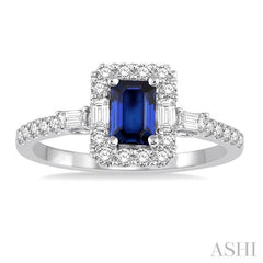 ASHI Emerald Shape Gemstone & Halo Diamond Ring 42613PPFHSPWG