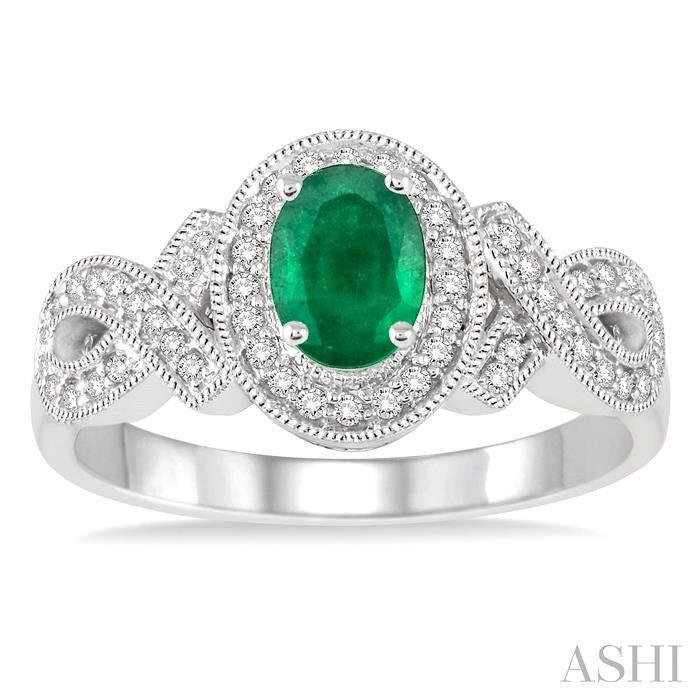 ASHI Oval Shape Gemstone & Halo Diamond Ring 42636PPTSEMWG