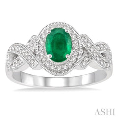 ASHI Oval Shape Gemstone & Halo Diamond Ring 42636PPTSEMWG
