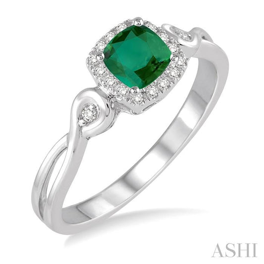 ASHI Cushion Shape Gemstone & Halo Diamond Ring 42648PPTSEMWG