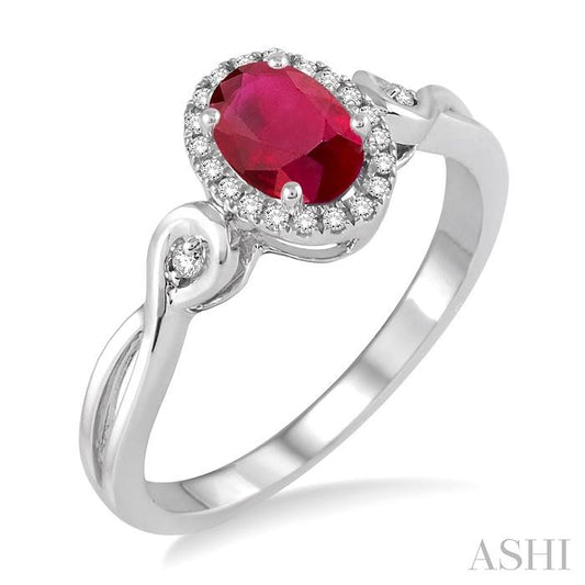 ASHI Oval Shape Gemstone & Halo Diamond Ring 42658PPTSRBWG