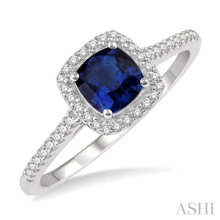 ASHI Cushion Shape Gemstone & Halo Diamond Ring 42667PPTSSPWG