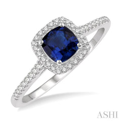 ASHI Cushion Shape Gemstone & Halo Diamond Ring 42667PPTSSPWG