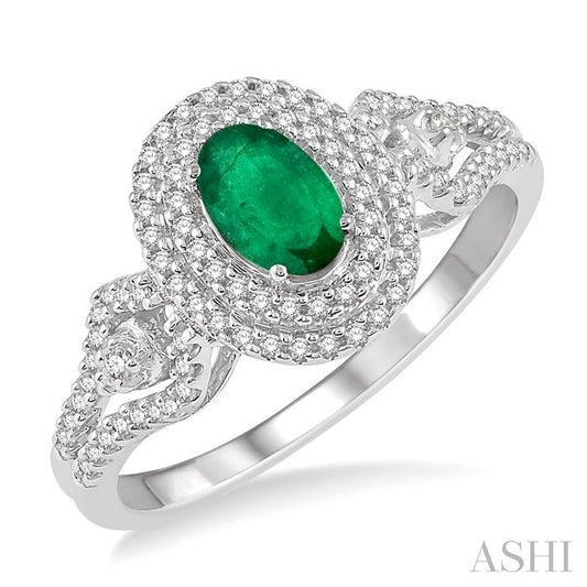 ASHI Oval Shape Gemstone & Halo Diamond Ring 42675PPFHEMWG