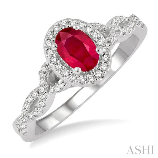 ASHI Oval Shape Gemstone & Halo Diamond Ring 42787PPTSRBWG