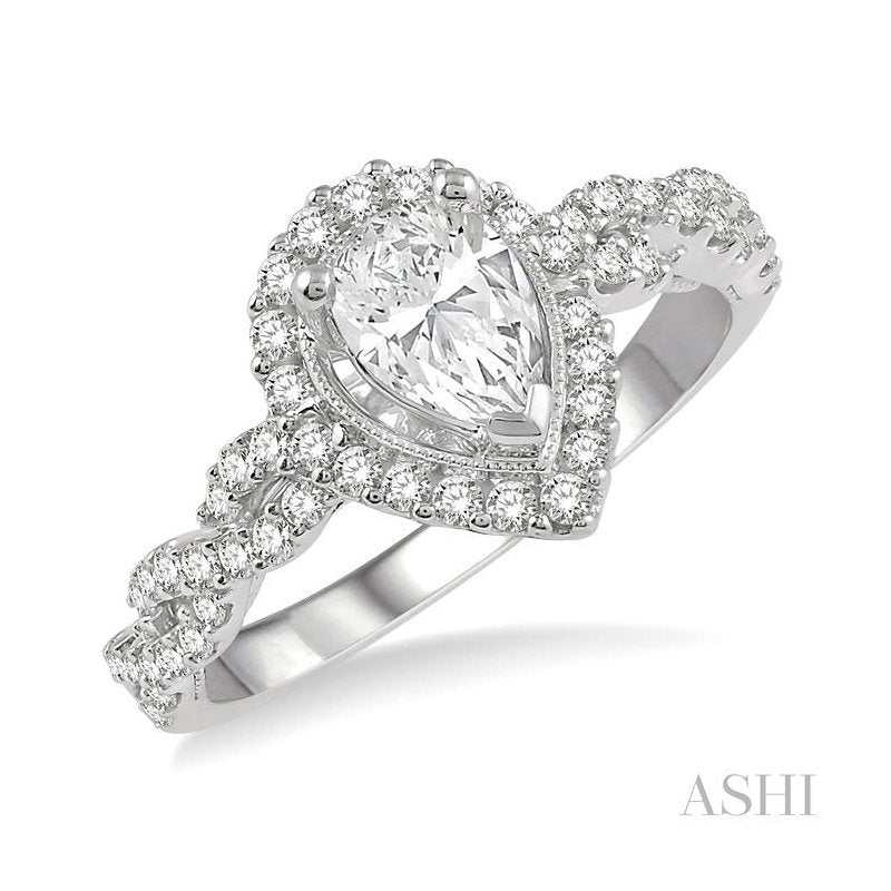 ASHI Pear Shape Halo Diamond Engagement Ring 262F2PPFHWG-LE
