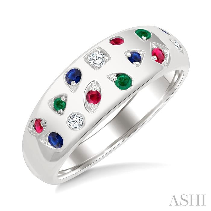 ASHI Mixed Shape Gemstone & Diamond Mosaic Fashion Wide Band 42829PPFGRNBWG