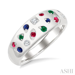 ASHI Mixed Shape Gemstone & Diamond Mosaic Fashion Wide Band 42829PPFGRNBWG