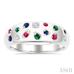 ASHI Mixed Shape Gemstone & Diamond Mosaic Fashion Wide Band 42829PPFGRNBWG