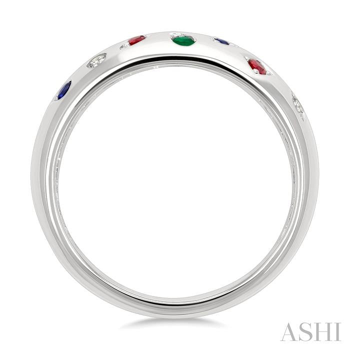ASHI Mixed Shape Gemstone & Diamond Mosaic Fashion Wide Band 42829PPFGRNBWG