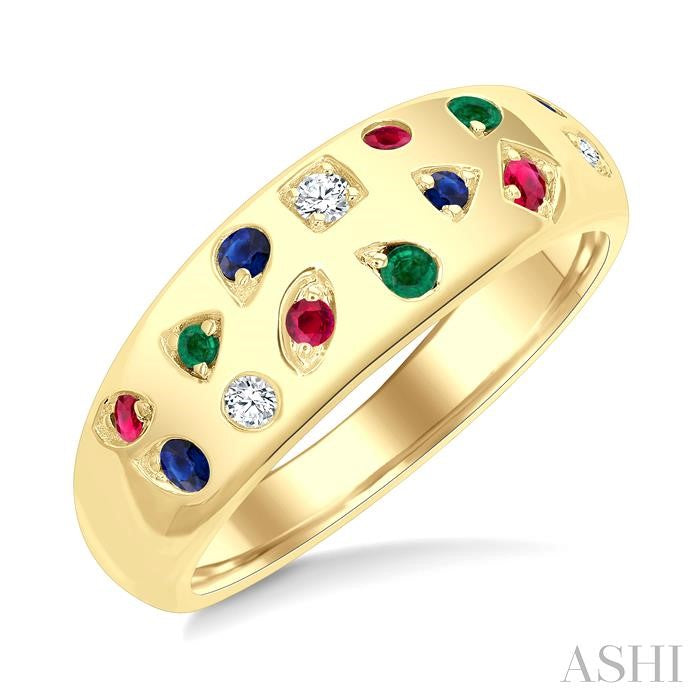 ASHI Mixed Shape Gemstone & Diamond Mosaic Fashion Wide Band 42829PPFGRNBYG