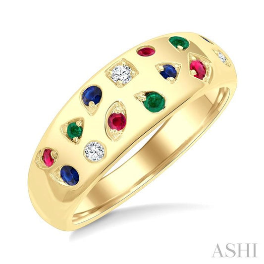 ASHI Mixed Shape Gemstone & Diamond Mosaic Fashion Wide Band 42829PPFGRNBYG