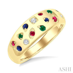 ASHI Mixed Shape Gemstone & Diamond Mosaic Fashion Wide Band 42829PPFGRNBYG