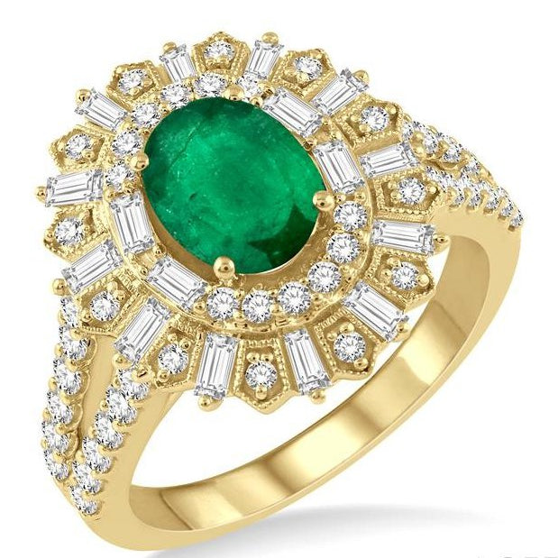Parkplace Jewelers Oval Shape Gemstone & Baguette Halo Diamond Ring 41181PPFHEMYG