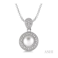 ASHI Silver Pearl & Halo Diamond Pendant 88289PPSSSLPD