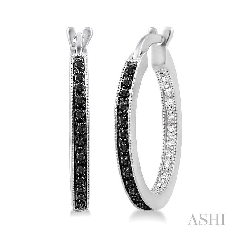 ASHI Silver Black Diamond Hoop Earrings 87125PPSSSLER