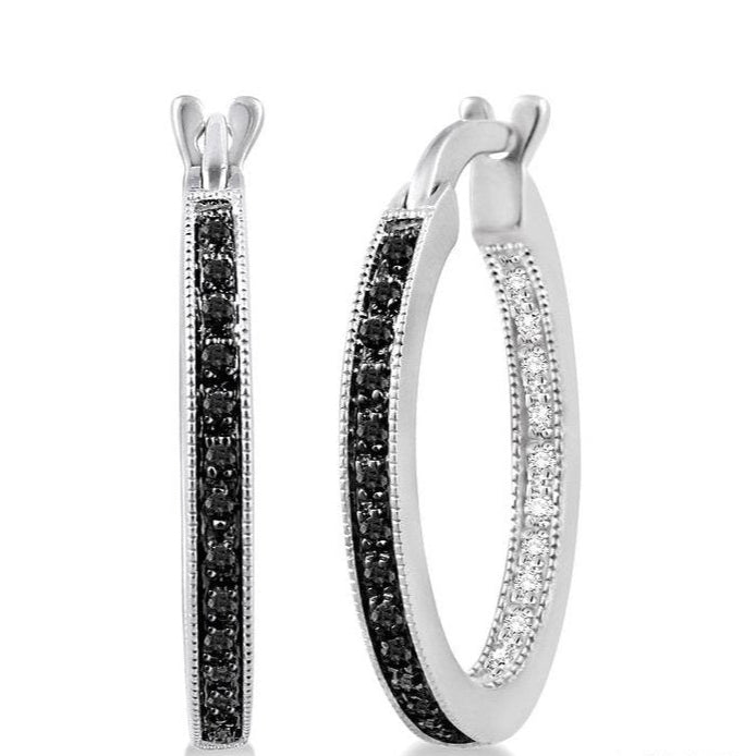 Parkplace Jewelers Silver Black Diamond Hoop Earrings 87125PPSSSLER