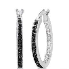 Parkplace Jewelers Silver Black Diamond Hoop Earrings 87125PPSSSLER