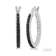 ASHI Silver Black Diamond Hoop Earrings 87125PPSSSLER