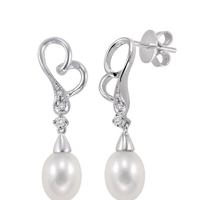 Parkplace Jewelers Heart Shape Pearl & Diamond Fashion Earrings 56679PPFXERWG