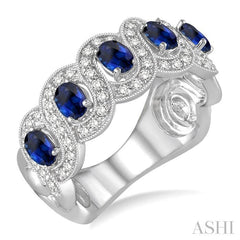 ASHI Oval Shape 5 Gemstone & Diamond Wedding Band 46213PPFHSPWG