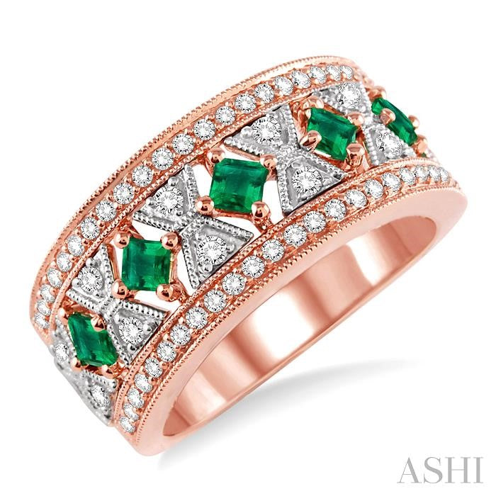 ASHI Princess Shape Gemstone & Diamond Fashion Band 46343PPFHEMPW