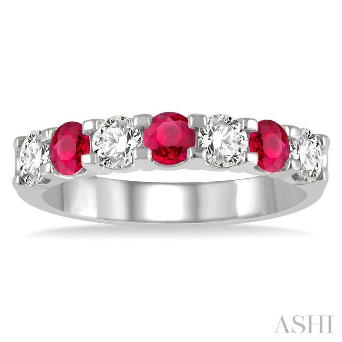 ASHI 7 Alternate Gemstone & Diamond Wedding Band 46483PPFGRBWG
