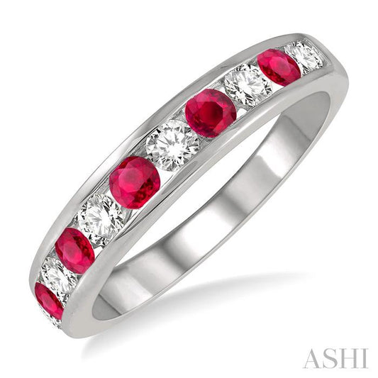 ASHI Channel Set Alternate Gemstone & Diamond Wedding Band 46494PPFGRBWG
