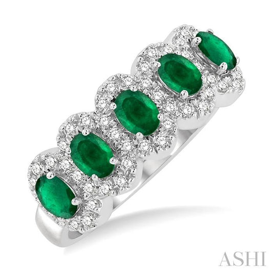 ASHI Oval Shape 5 Gemstone & Halo Diamond Wedding Band 46585PPFGEMWG