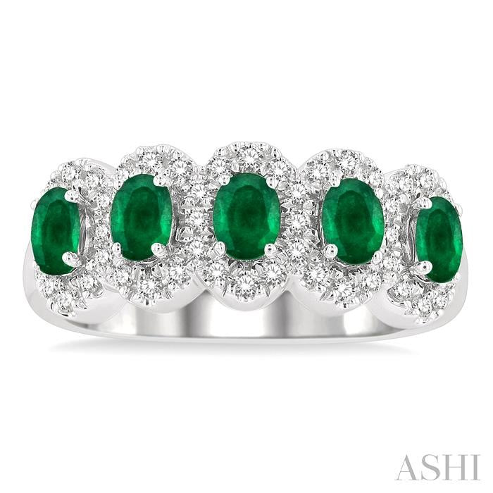 ASHI Oval Shape 5 Gemstone & Halo Diamond Wedding Band 46585PPFGEMWG