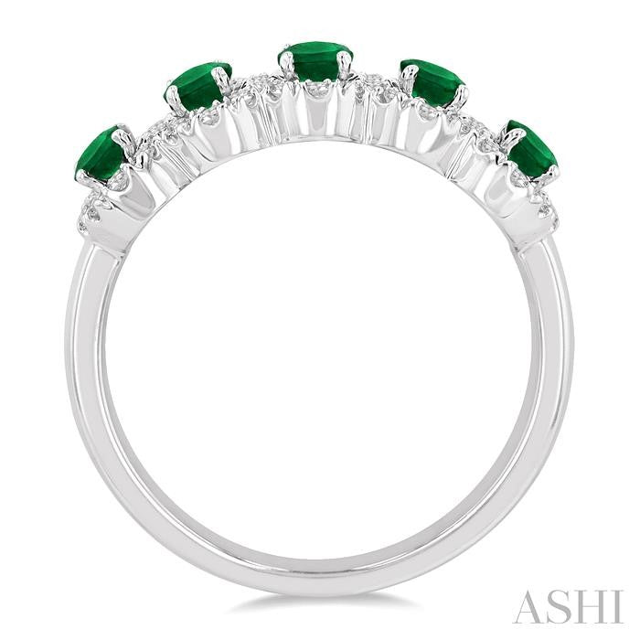ASHI Oval Shape 5 Gemstone & Halo Diamond Wedding Band 46585PPFGEMWG