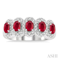 ASHI Oval Shape 5 Gemstone & Halo Diamond Wedding Band 46585PPFGRBWG