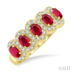 ASHI Oval Shape 5 Gemstone & Halo Diamond Wedding Band 46585PPFGRBYG